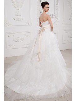 Taffeta and Organza Sweetheart Court Train A-Line Wedding Dress with Sequins Embroidered