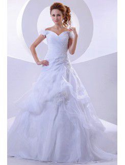 Organza Off-the-Shoulder Sweep Train A-Line Wedding Dress