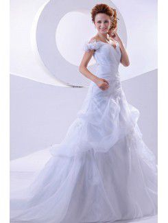 Organza Off-the-Shoulder Sweep Train A-Line Wedding Dress