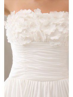 Chiffon Strapless Floor Length A-Line Wedding Dress with Ruffle Flowers