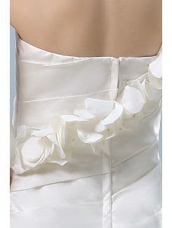 Satin One-Shoulder Court Train A-Line Wedding Dress with Flowers Ruffle