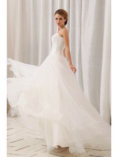 Satin and Chiffon Sweetheart Floor Length A-Line Wedding Dress with Layering