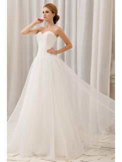 Satin and Chiffon Sweetheart Floor Length A-Line Wedding Dress with Layering
