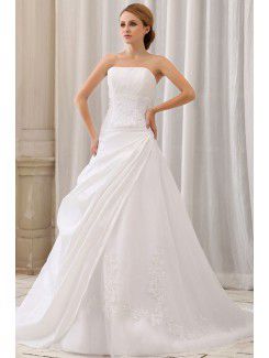 Taffeta Strapless Court Train A-Line Wedding Dress with Ruffle Embroidered