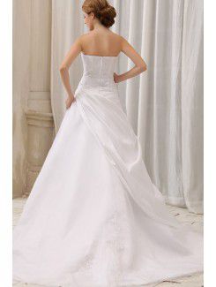 Taffeta Strapless Court Train A-Line Wedding Dress with Ruffle Embroidered