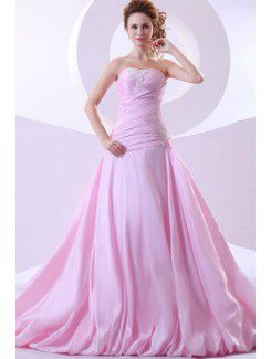 Taffeta Strapless Chapel Train A-Line Wedding Dress with Embroidered Ruched