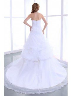 Organza Sweetheart Chapel Train A-Line Wedding Dress with Embroidered Ruffle