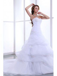Organza Sweetheart Chapel Train A-Line Wedding Dress with Embroidered Ruffle