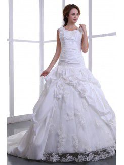 Taffeta Straps Cathedral Train Ball Gown Wedding Dress