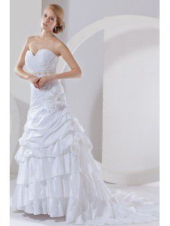 Taffetas de train de cour d'amoureux de robe de mariée a-ligne avec fleur froncé