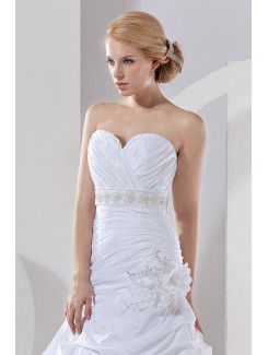 Taffeta Sweetheart Court Train A-Line Wedding Dress with Ruched Flower