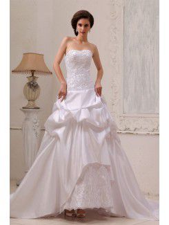 Lace Charmeuse Sweetheart Chapel Train A-Line Wedding Dress