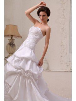Lace Charmeuse Sweetheart Chapel Train A-Line Wedding Dress