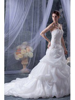 Organza and Satin Sweetheart Court Train A-Line Wedding Dress