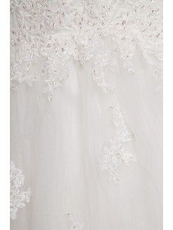 Tulle Strapless Sweep Train A-line Wedding Dress with Embroidered