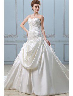 Satin Sweetheart Court Train Ball Gown Wedding Dress with Embroidered