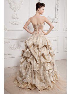 Organza and Satin Sweetheart Sweep Train Ball Gown Wedding Dress with Beading and Ruffle