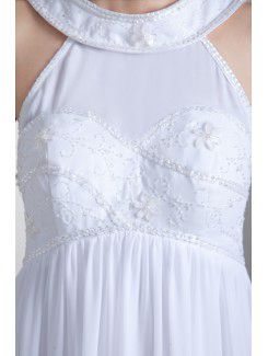 Chiffon Jewel Floor Length Empire Line Embroidered Wedding Dress