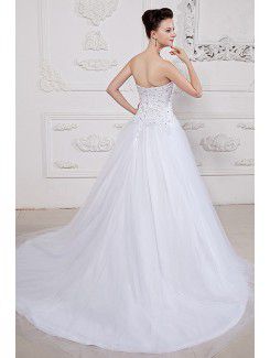 Satin and Tulle Sweetheart Court Train A-line Wedding Dress