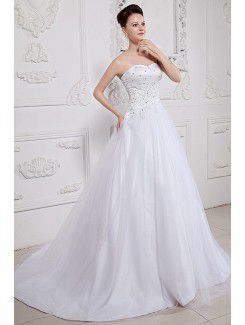 Satin and Tulle Sweetheart Court Train A-line Wedding Dress
