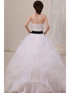 Gauze Strapless Floor Length Ball Gown Wedding Dress with Sash and Embroidered