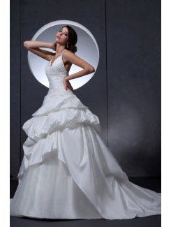 Taffeta V-Neckline Court Train Ball Gown Wedding Dress