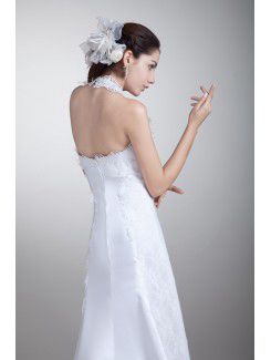 Satin Halter Sweep Train Empire Line Embroidered Wedding Dress