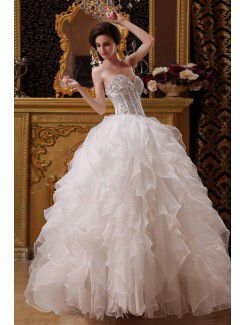 Organza and Satin Sweetheart Floor Length Ball Gown Wedding Dress