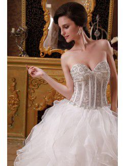 Organza and Satin Sweetheart Floor Length Ball Gown Wedding Dress