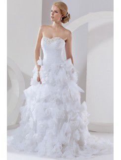 Satin and Organza Sweetheart Cathedral Train Ball Gown Wedding Dress