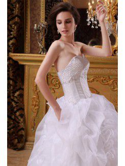 Satin and Organza Sweetheart Floor Length Ball Gown Wedding Dress with Beading and Ruched