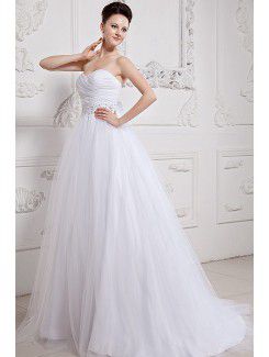 Organza Sweetheart Sweep Train Ball Gown Wedding Dress with Embroidered and Ruched