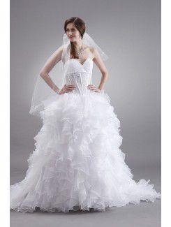 Organza Sweetheart Sweep Train Ball Gown Wedding Dress