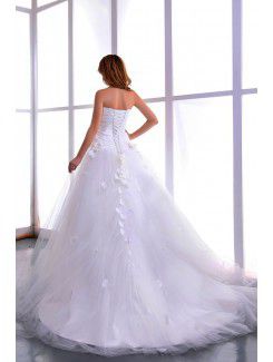 Satin and Tulle Sweetheart Court Train Ball Gown Wedding Dress