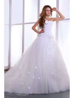 Satin and Tulle Sweetheart Court Train Ball Gown Wedding Dress