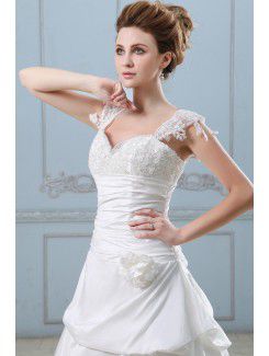 Taffeta and Lace Sweetheart Chapel Train Ball Gown Wedding Dress with Embroidered