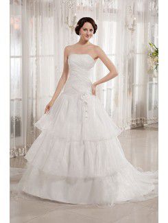 Taffeta and Organza Strapless Sweep Train A-Line Wedding Dress