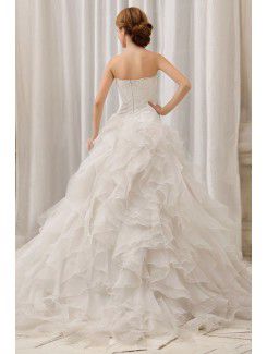 Organza and Lace Strapless Sweep Train A-line Wedding Dress