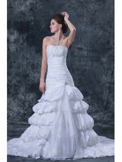 Taffeta and Satin Strapless Chapel Train A-Line Wedding Dress