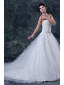 Tulle and Satin Sweetheart Chapel Train Ball Gown Wedding Dress