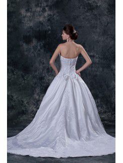 Satin Strapless Floor Length Ball Gown Wedding Dress with Beading and Ruffle