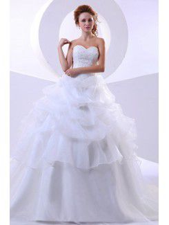 Organza Sweetheart Chapel Train Ball Gown Wedding Dress with Beading and Ruffle