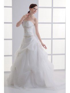 Organza Strapless Ball Gown Floor Length Embroidered Wedding Dress