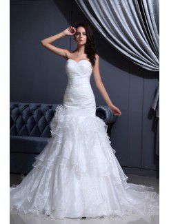 Tulle Sweetheart Cathedral Train Mermaid Wedding Dress with Beading Ruffle