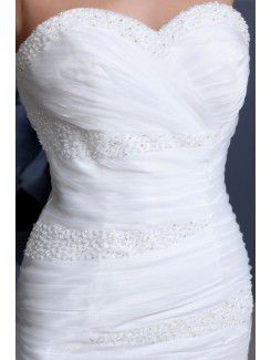 Tulle Sweetheart Cathedral Train Mermaid Wedding Dress with Beading Ruffle