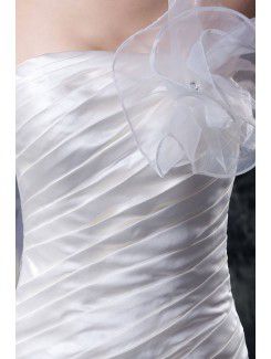 Organza Strapless Court Train Mermaid Wedding Dress with Ruffle Hand-made Flower