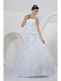 Атласа органзы без бретелек суд поезд бальное платье свадебное платье рябить
