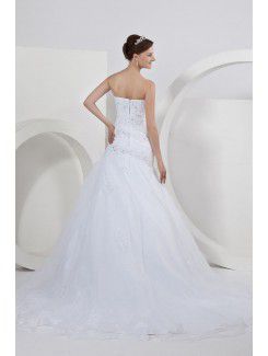 Satin Organza Strapless Court Train Ball Gown Wedding Dress Ruffle
