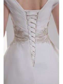 Organza V-Neckline Ball Gown Sweep Train Embroidered Wedding Dress