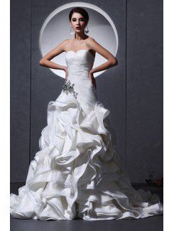 Organza Sweetheart Chapel Train A-Line Wedding Dress